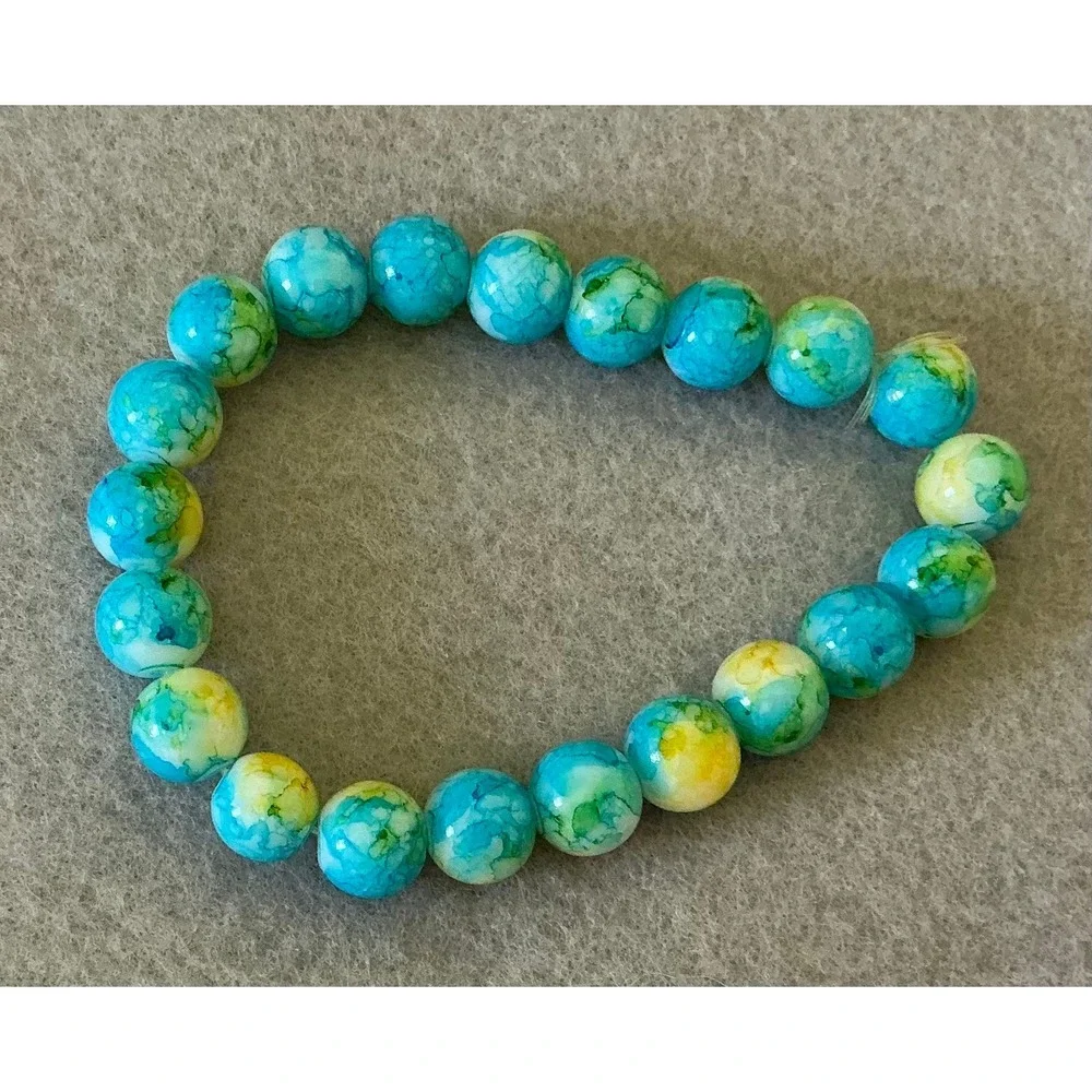 Beaded Bracelet Blue Yellow Green Round Beads Stretch Bracelet Women